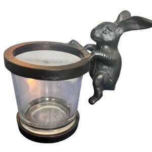 Pottery Barn Bronze Glass Sculpted Easter Bunny Votive Candle Holder 5" Tall